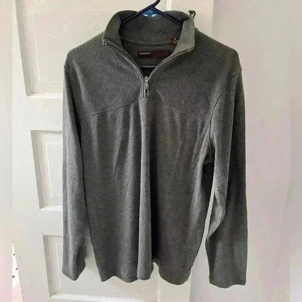 Perry‎ Ellis gray men's quarter zip sweater lightweight